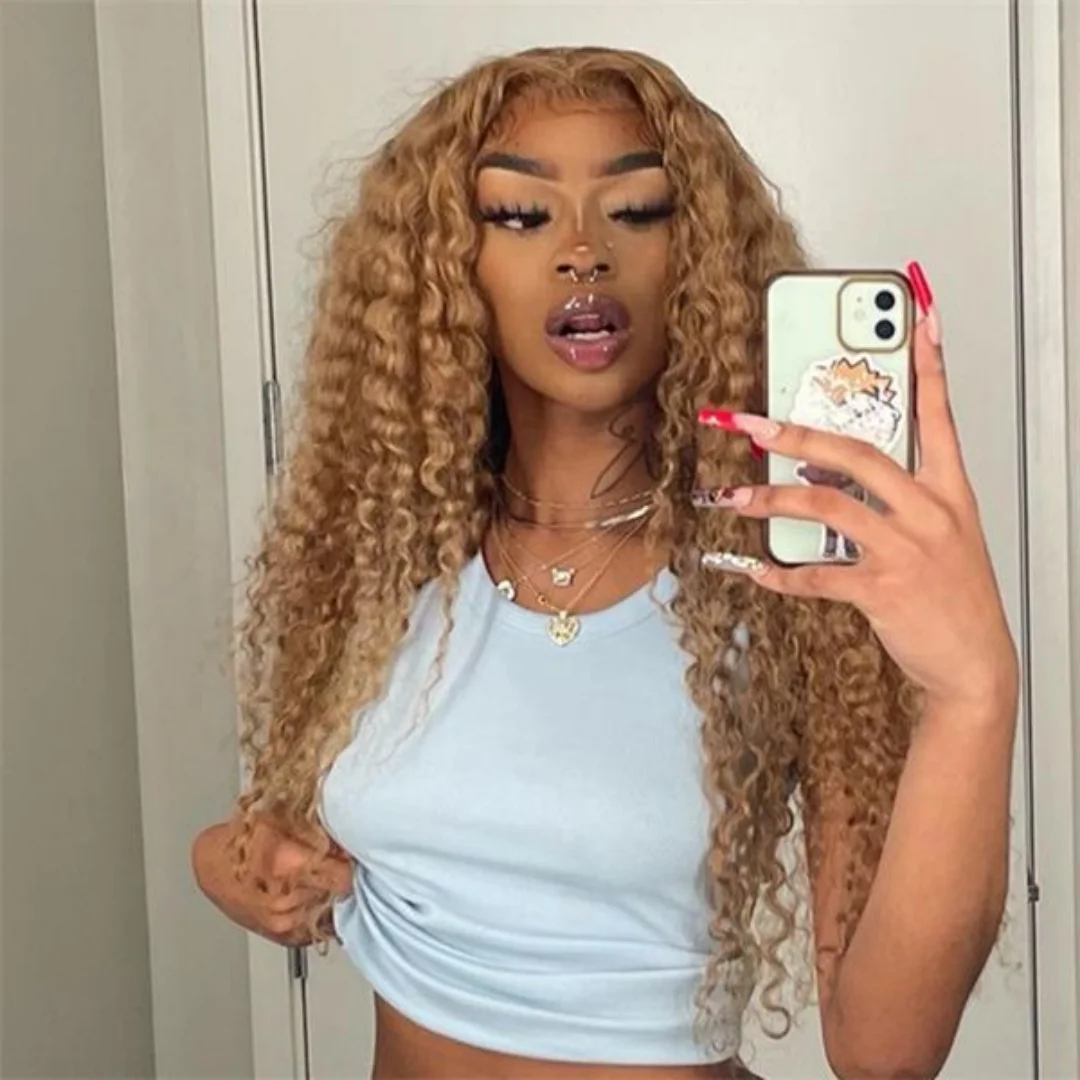 

4/27 Highlight Straight Wig Human Hair Honey Blonde Frontal Human Curly Hair Wig For Black Women Brazilian Pre Plucked