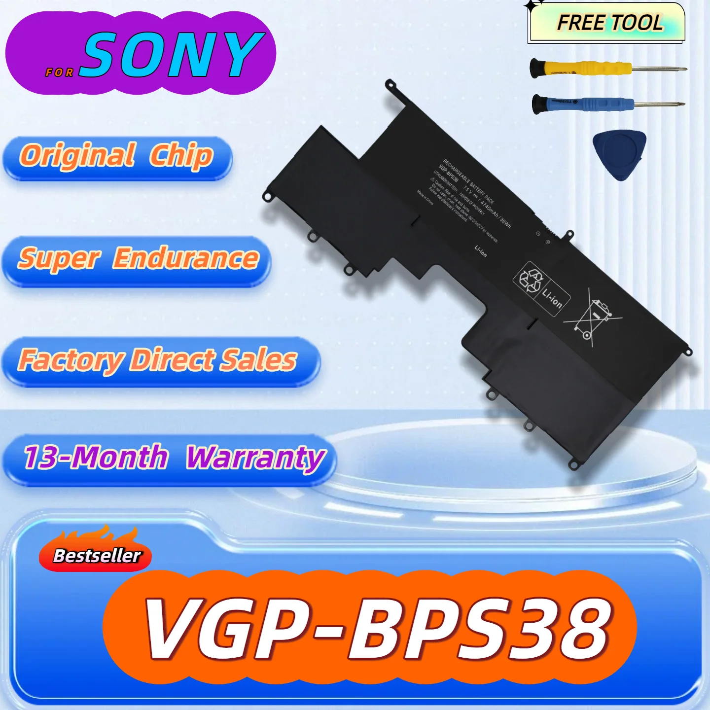 Batería para ordenador portátil VGP-BPS38 para SONY VAIO PRO11 PRO13 SVP1321BPXB SVP13216PG SVP132A1CM SVP11217SCS 13 meses de garantía