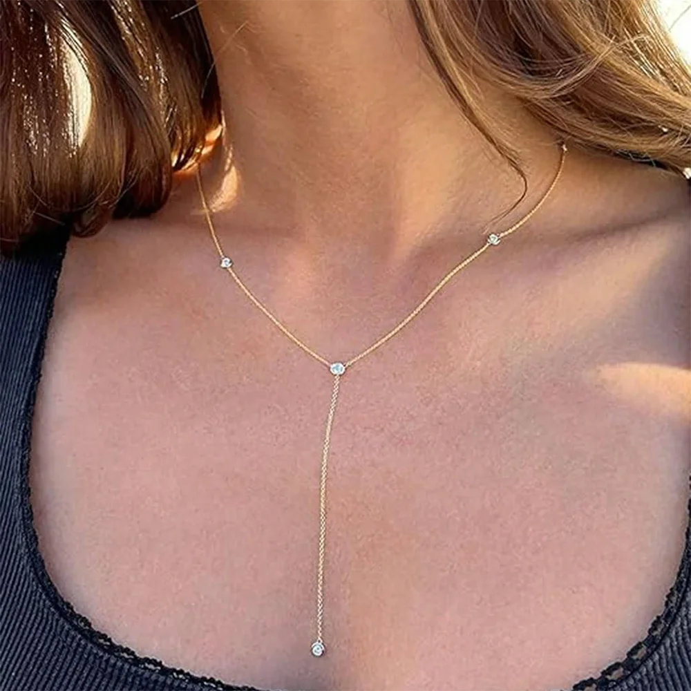 DGIDDK Fashion Layered Long Stainless Steel Necklace Geometric Beads Tassel Simple Necklace Jewelry Gift For Women Jewelry