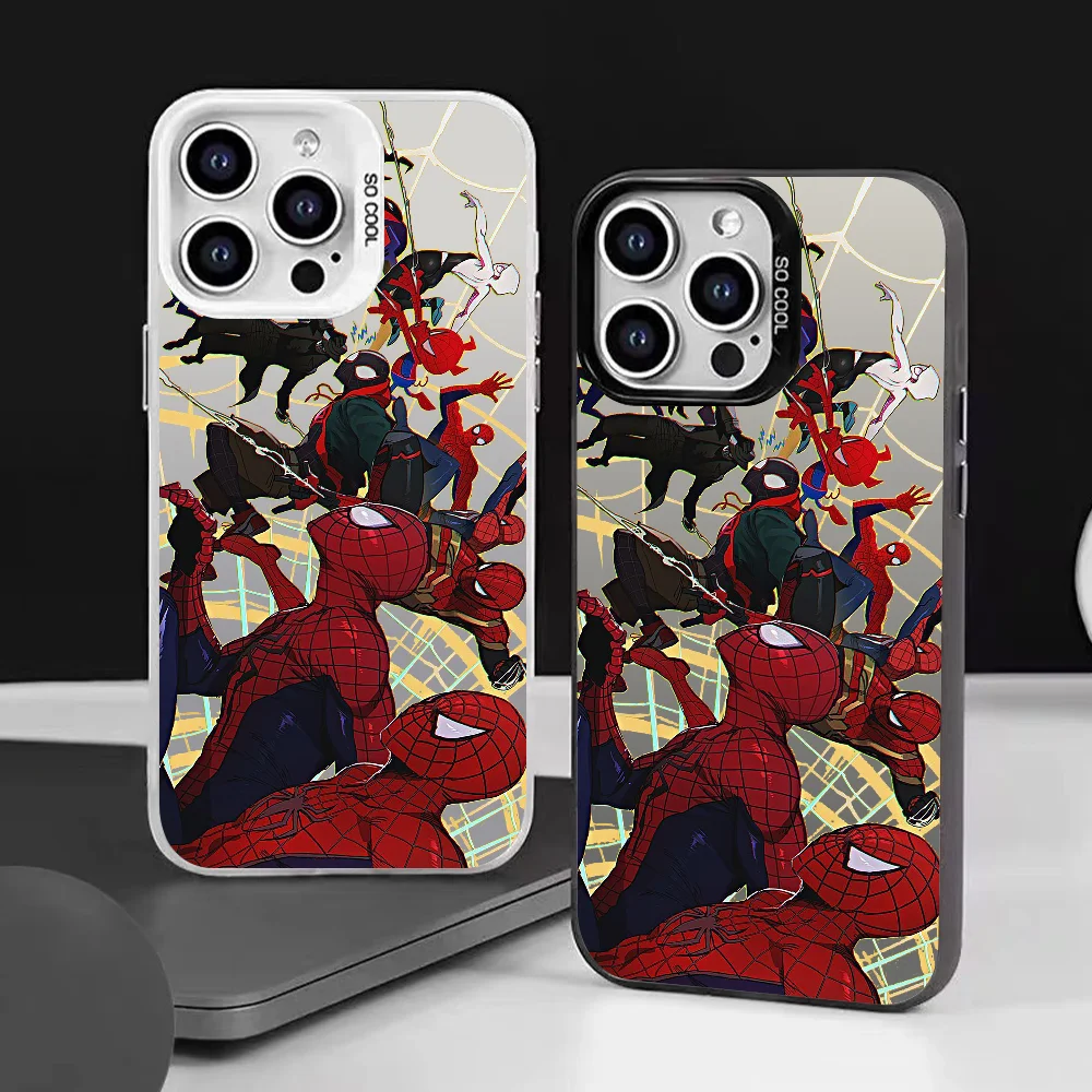 Anime S-Spider M-Man Phone Case Phone Case IMD color silver shell For iPhone 16 15 14 13 12 11 Pro Max Plus