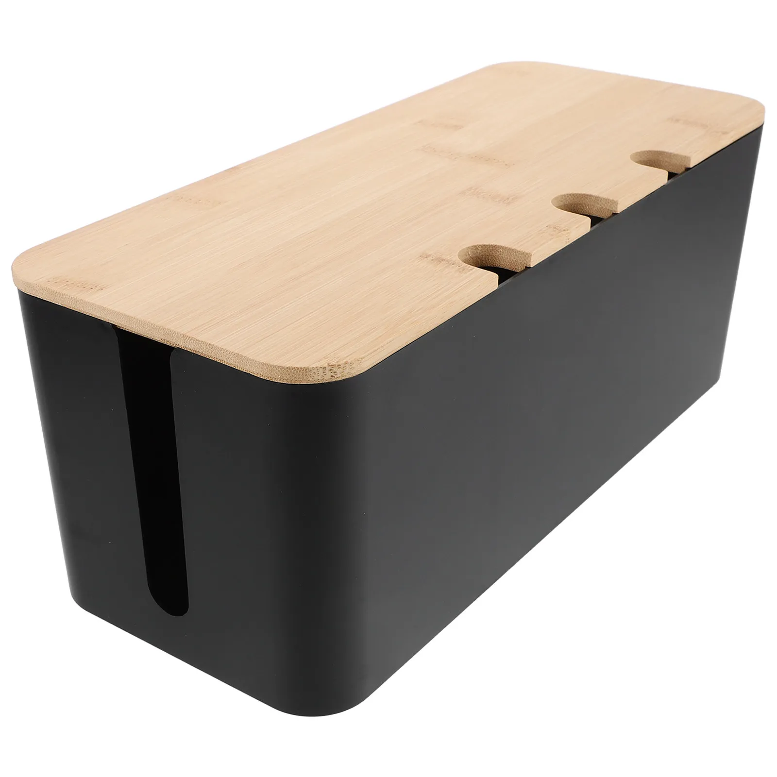 Cord Management Box Bamboo Wood Lid Proof Power Strip Organizer Box for Home Office Desk Cable Hide Floor Cable Hide