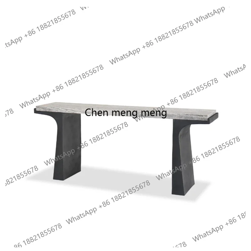 Wabi-sabi wind cave stone entrance platform high-end sense of entry to the wall solid wood end view table table