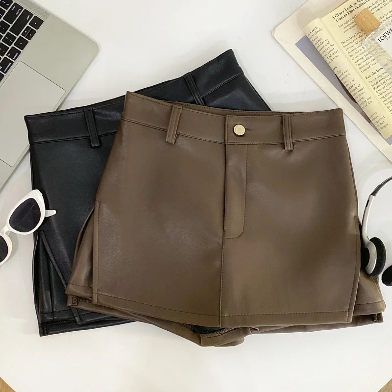 

Американская короткая юбка из искусственной кожи с высокой талией, с боковым разрезом, защита от просвечивания, для женщин, модная, для города и офиса