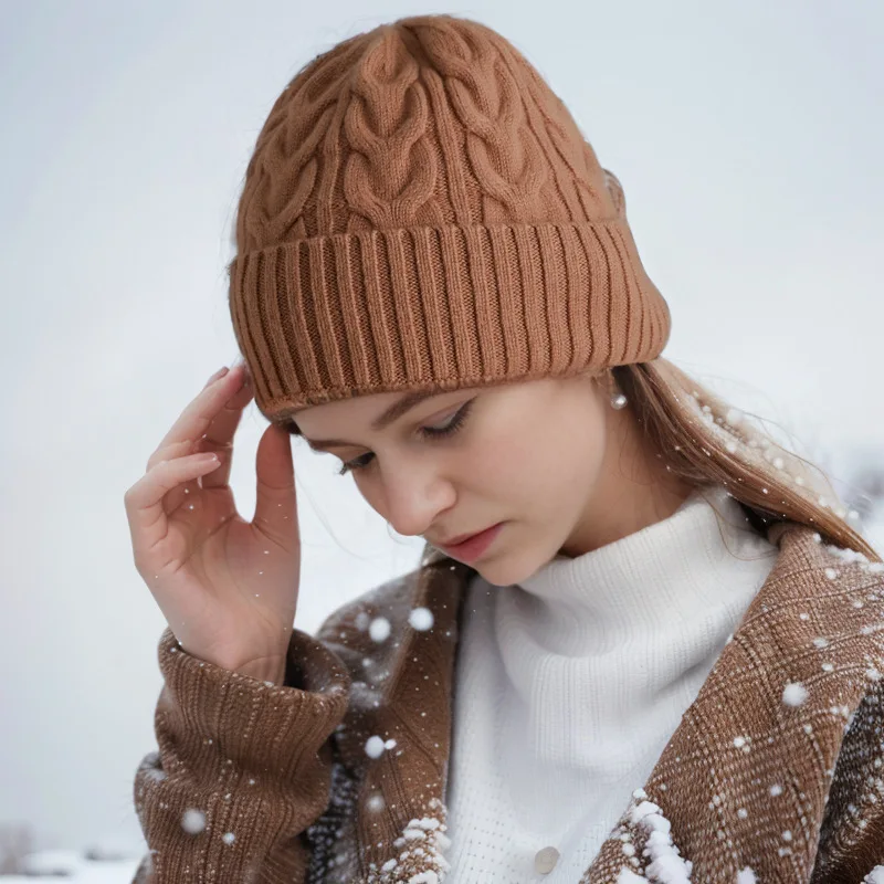 Großer Kopfumfang Herbst und Winter Strickmütze Herrenmütze Warme Damenmütze Baumwolle Hirsch Plüschmütze Dicker Twist Kalter Hut