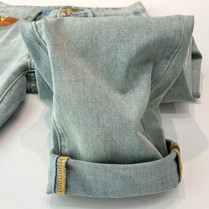 Jeans de luxe haut de gamme pour hommes, pantalons extensibles bleus, pantalons slim minces, pantalons décontractés assortis, pantalons de rue rétro à la mode, élasticité, abordable, été