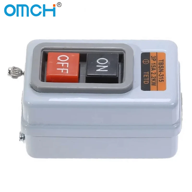OMCH Druckknopf-Netzschalter, drei Phasen, Stromsteuerung, Startschalter, AC 380 V, 15 A, 3 P, 2,2 kW, TBSN-315, TBSS-315
