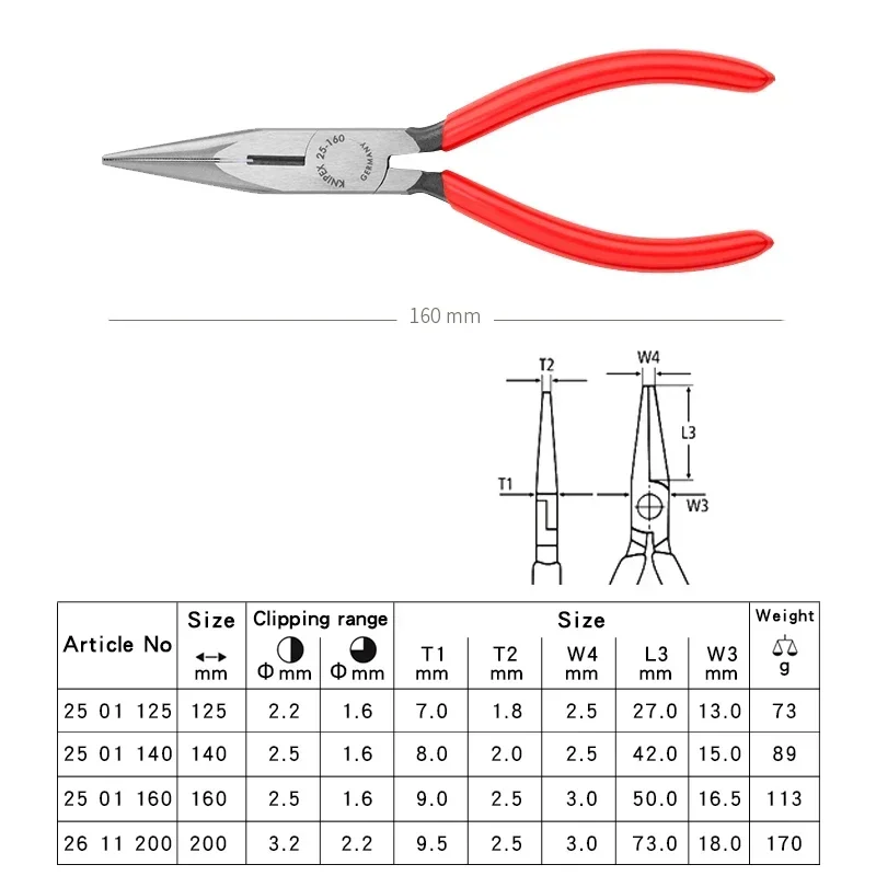 

Needle-nose Long Knipex And Gripping For Cutting 200 Nose 11 125|25 Plier 160|26 25 Electronic Pliers Finger 01 140|25