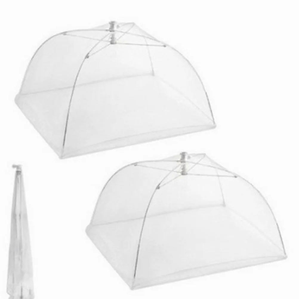 2Pcs 42x42cm White Foldable Food Cover Mesh Insulation Protective Cover for Dishes Freshness Dust Insect Proof Kitchen Storage