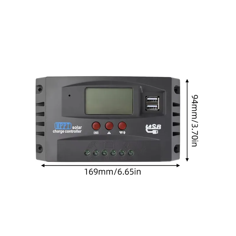 12V/24V 30A 60A 100A MPPT Solar Controller LCD Solar Charge Controller for Lithium Lead Oxide Batteries/LFP Batteries Dual USB