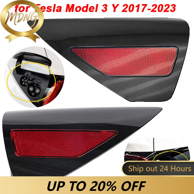 Car Rear Door Side Reflector Cover Charging Port Cover Tail Light Cover Trim for Tesla Model 3 Y 2017-2023 110078199D 108485499J