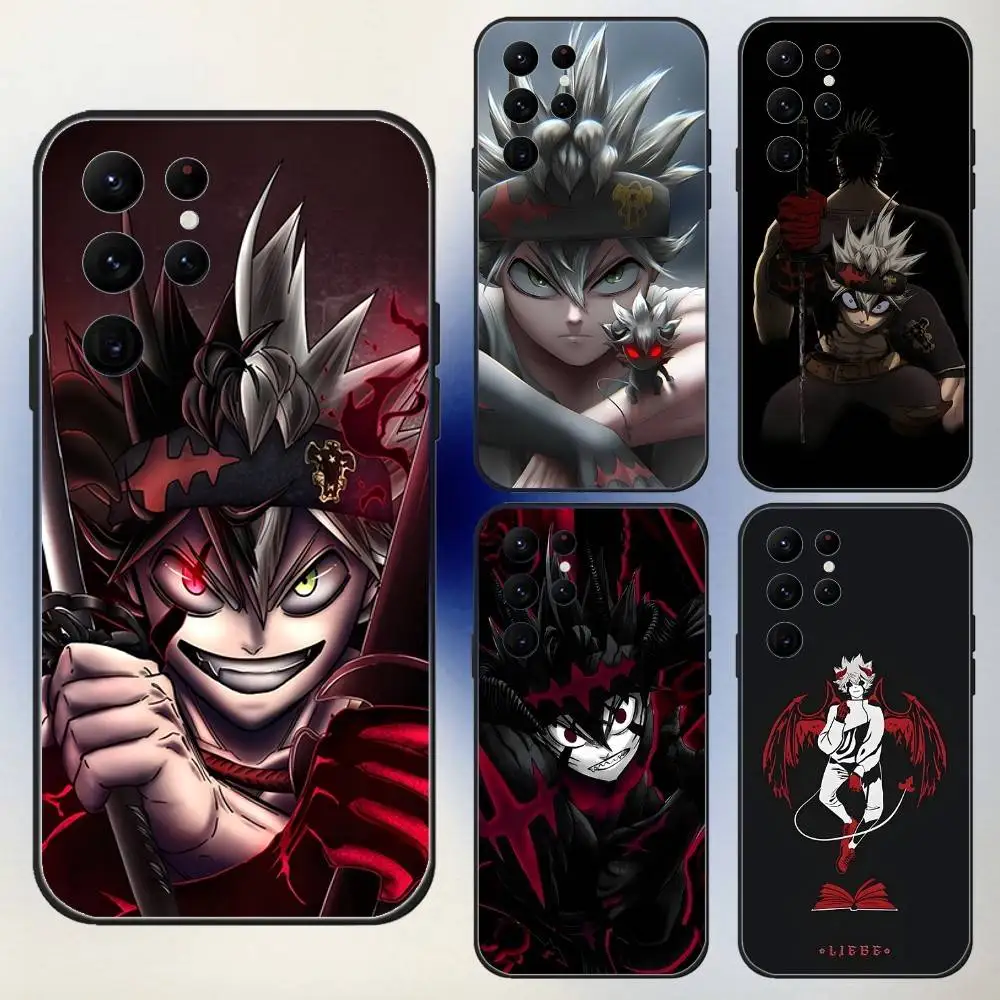 

B-Black Clover Phone Case For Samsung S25,24,23,30,21,10,9,Ultra,Plus,Lite,FE,5G Black Soft Case