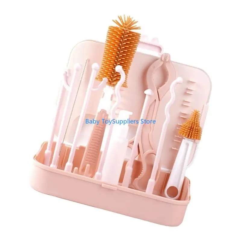 

R1WF Baby Bottle Brush Set with Bottle Straw Nipple Brush Empty Bottle Drying Rack
