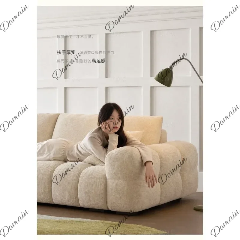 Modern Small apartments with cream-style fabric sofas, adjustable front and back chenille fabric sofas in the living room