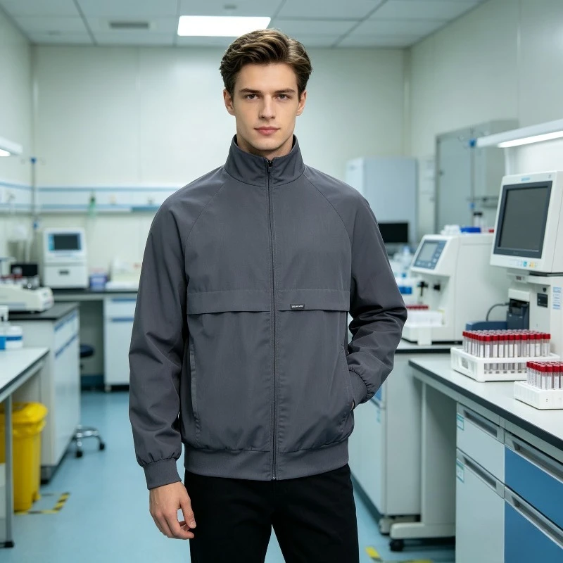 Thick Standing Collar Long Sleeved Brushed Hand Coat with Practical Pocket Design, Doctor and Nurse Specific Work Clothes