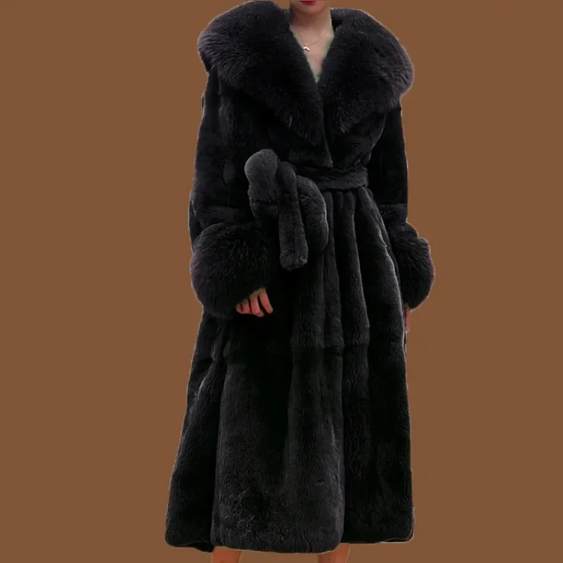 Winter Women Long Faux Fur Coat Thick Warm Mink Fur Jacket Feather Coats Oversized Outerwear Fur Collar Luxury Women\'s Clothing