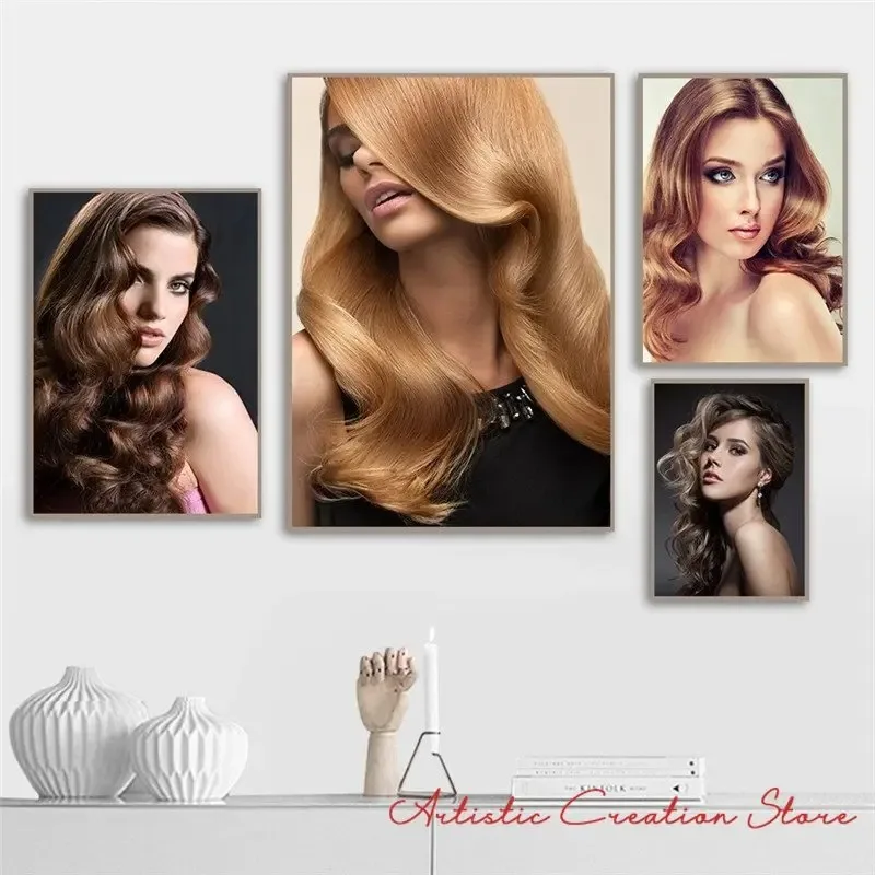 Fashion Hairstyle Beauty Poster Wall Art Canvas Printing for Salon Girls Straight Curly Hair Model Picture Room Aesthetic Decor