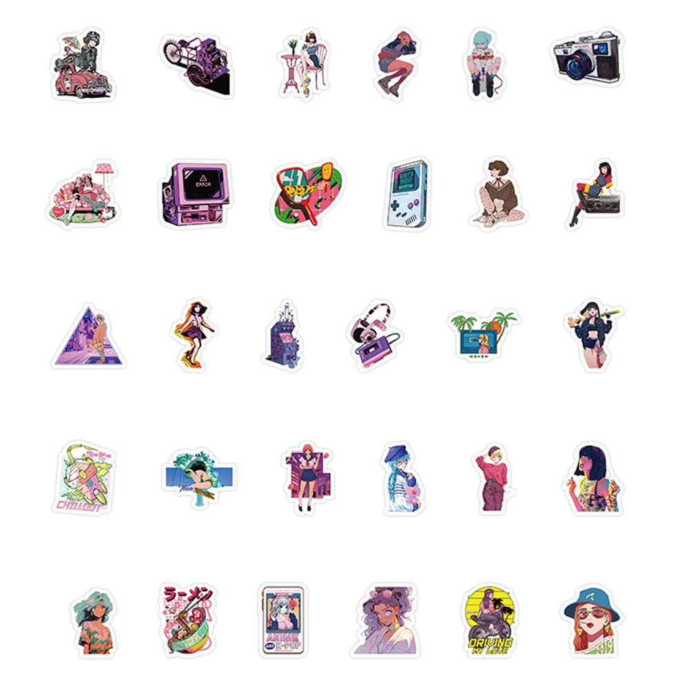 10/30/50/100pcs City Pop Girls Cartoon Stickers Y2K Graffiti Sticker Skateboard Suitcase Water Bottle Colorful Decal Decoration