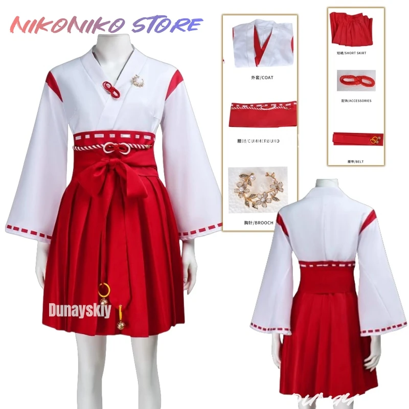 

Silent Cosplay Hill 코스프레 의상 - Красно-белое японское кимоно, платье с бантом и аксессуарами-колокольчиками, халат на Хэллоуин, праздничная одежда