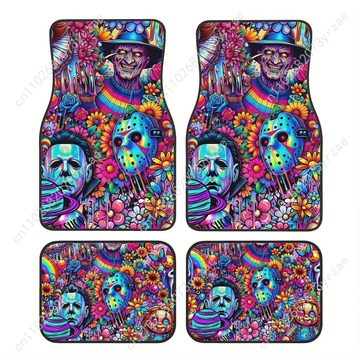 

Horror Skull 4pcs Universal Car Floor Mats All-Season Fashionable Auto Interio Absorbent Non-Slip Washable Car Floor Mats