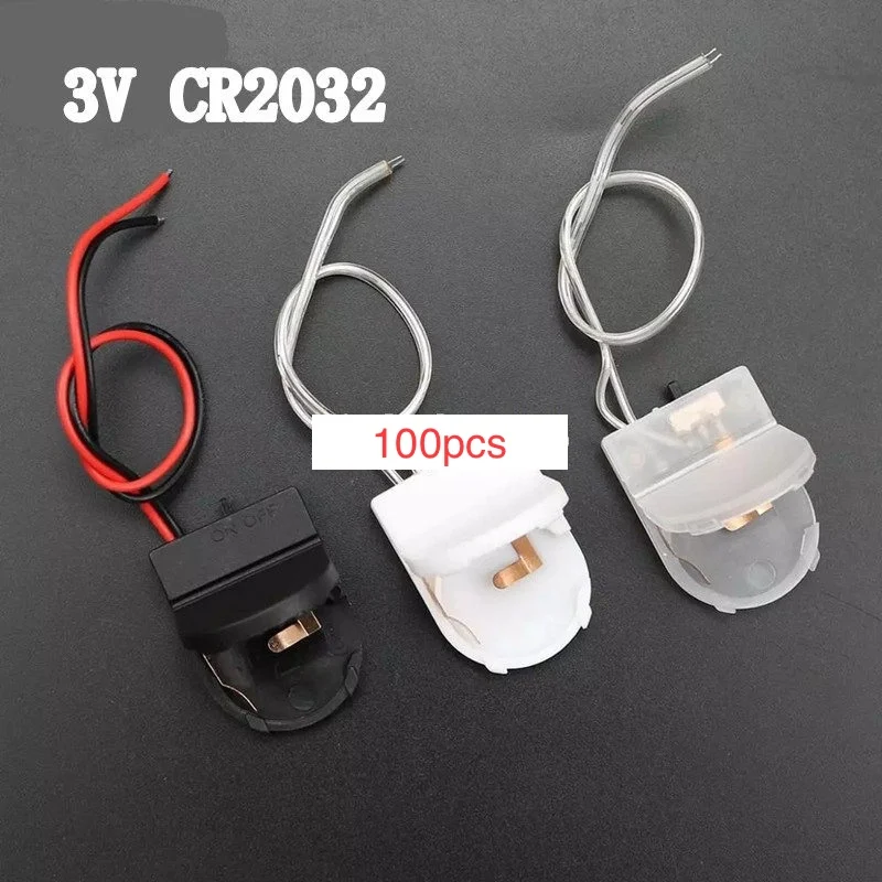 100pcs CR2032 3V Button Battery Case White Black and Transparent Color