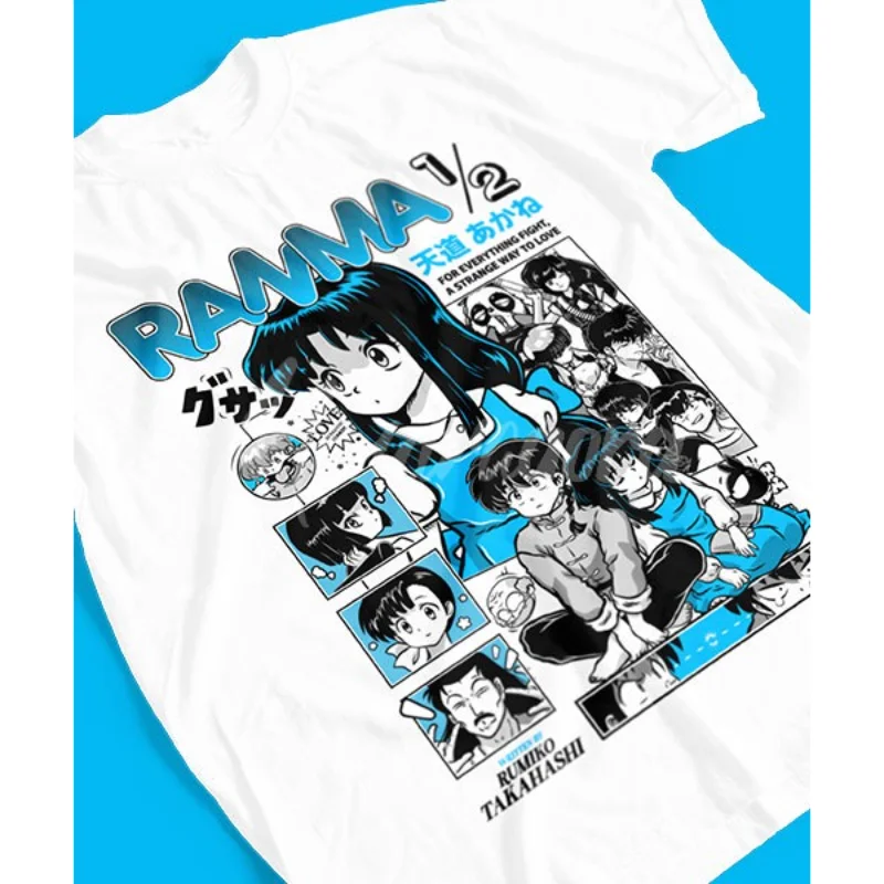 Ranma 1/2 Anime Saotome Ranma Grafik T-Shirt Vintage Manga Collage Druck Herren Casual Kurzarm Unisex Streetwear T-Shirts Tops – Detail 5