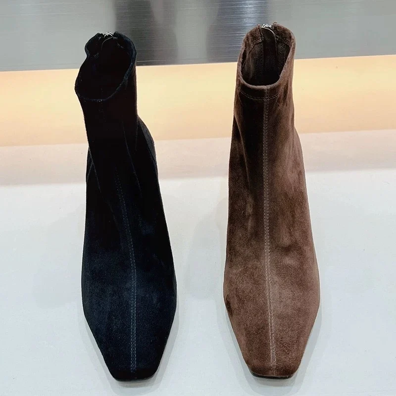 أشار تو النساء حذاء من الجلد الجلد المدبوغ منتصف الكعب أحذية مثيرة الاتجاه شتاء جديد العلامة التجارية مصمم مضخات موضة القوطي بوتاس دي Mujer