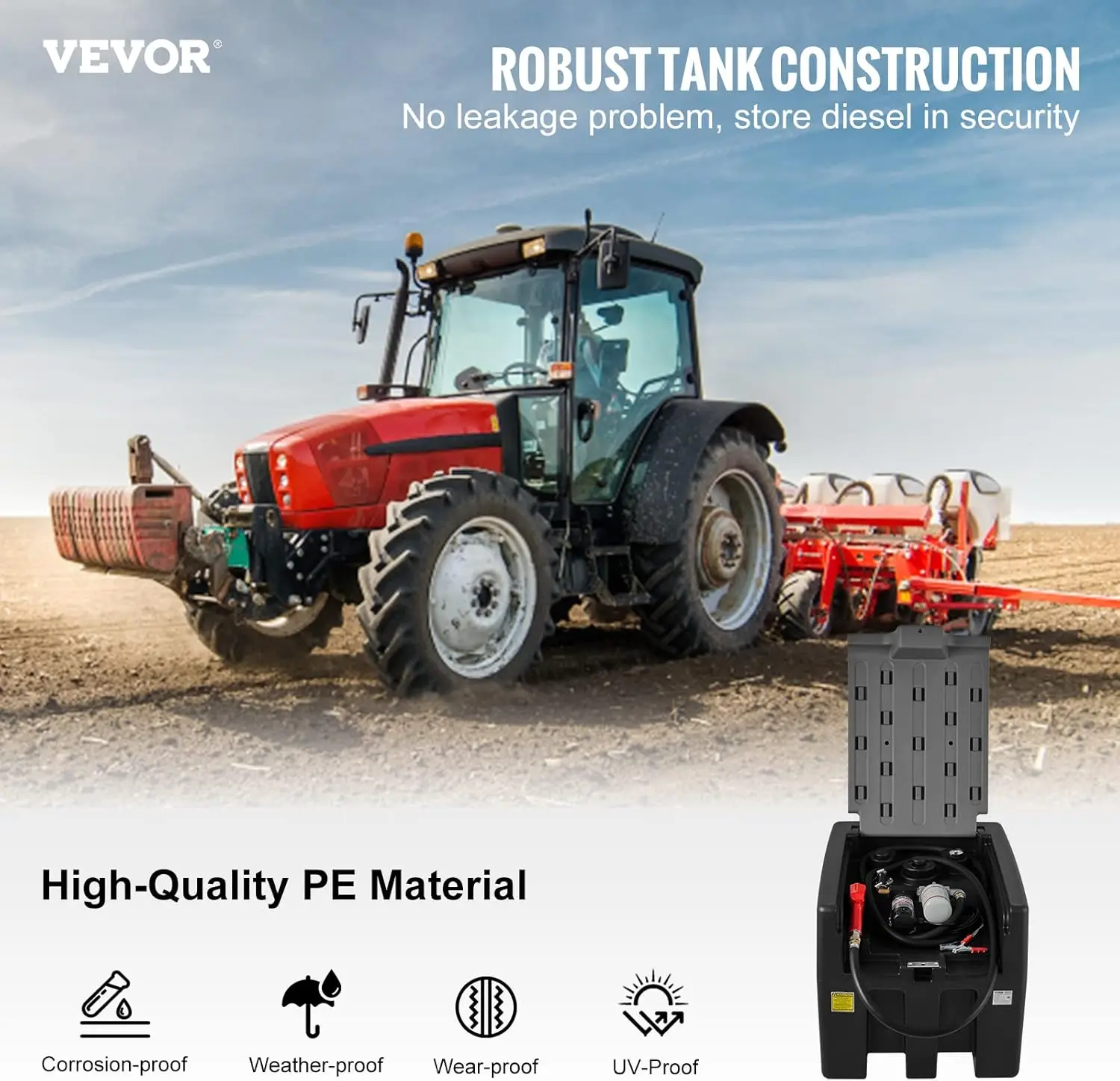 Vevor Portable Diesel Tank, 58 Gallon Capacity & 10 Gpm Flow Rate, Portable Fuel Tank With 12V Electric Transfer Pump And