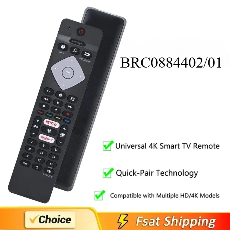 BRC0884402/01 Remote Control Replacement for Philips Ambilight 4K Smart LED TV 75PUS6754/12 65PUS6754/12 65PUS6704/12 55PUS6754