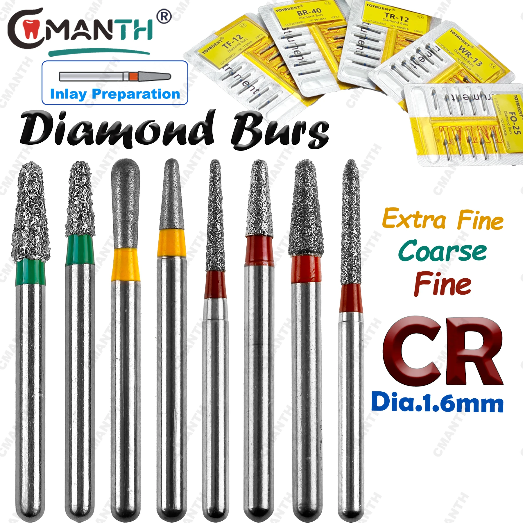 

Стоматологические алмазные боры FG 1,6 мм CR, подготовка инкрустации для высокоскоростной полировки наконечников, разглаживающий стоматологический материал, 10 шт./упак.