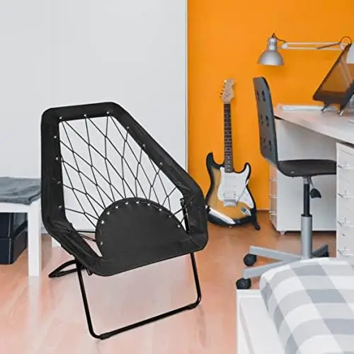 

Foldable Portable Black Hexagon Folding Bungee Chair, Perfect for Dorm Rooms, Bed Rooms, and Living Room, Use for Reading, Study