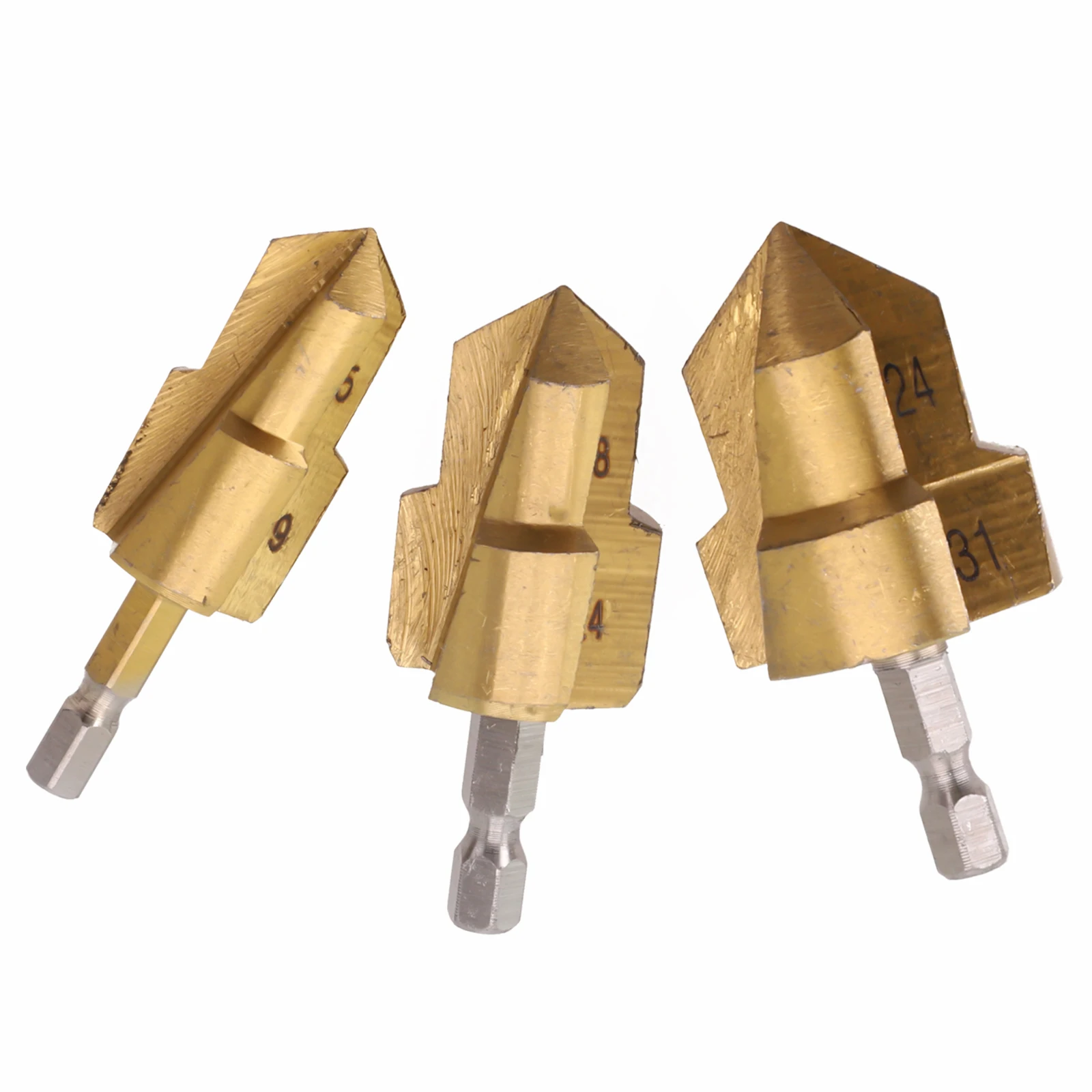 3-1pcs HSS Hexagonal Handle PPR Lifting Drill Bits For-Water Pipe Woodworking Reamer Chamferer Step Drill 20/25/32mm Gold