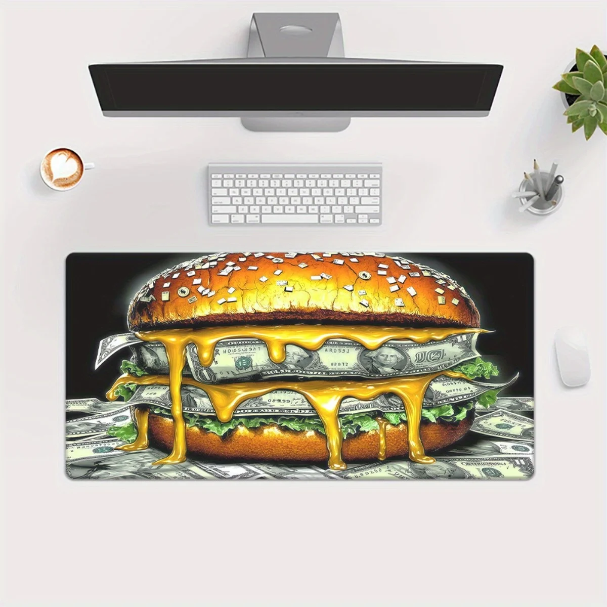 Money Burger Mouse Pad Rubber Gaming Keyboard Desk Mat for PC Laptop Office Use