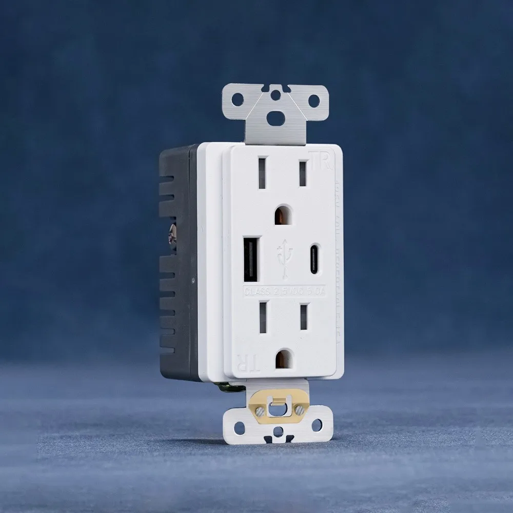 5.0A A+C Fast Charging USB Wall Socket UL Listed US Standard 15A 20A 125V TR Tamper Resistant Safety Receptacle