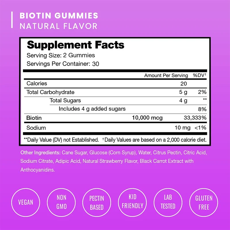 Biotin Gummies 10,000 Mcg - Promotes Hair Growth, Skin and Nail Health