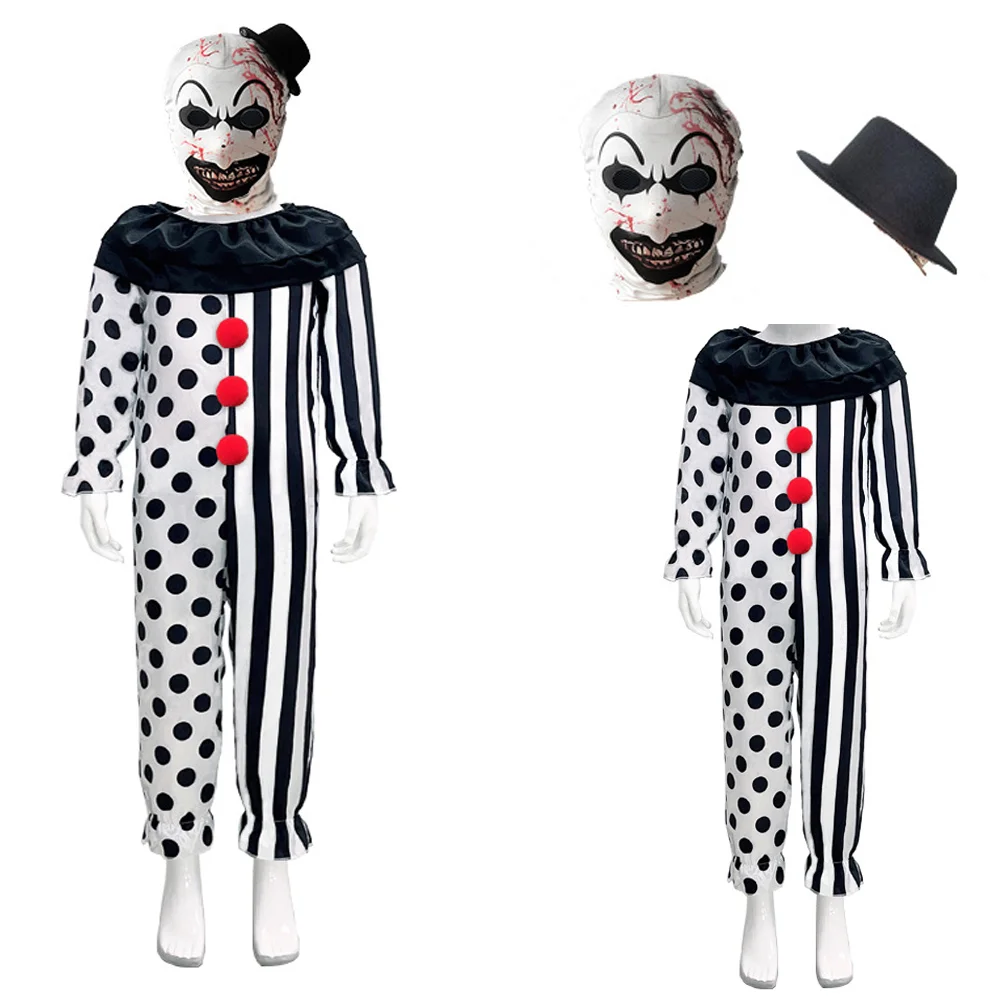 Cosplay Clown Costume para crianças, máscara respirável para a cabeça, roupas de Halloween, máscaras performativas, filmes de arte, meninos, meninas, criança