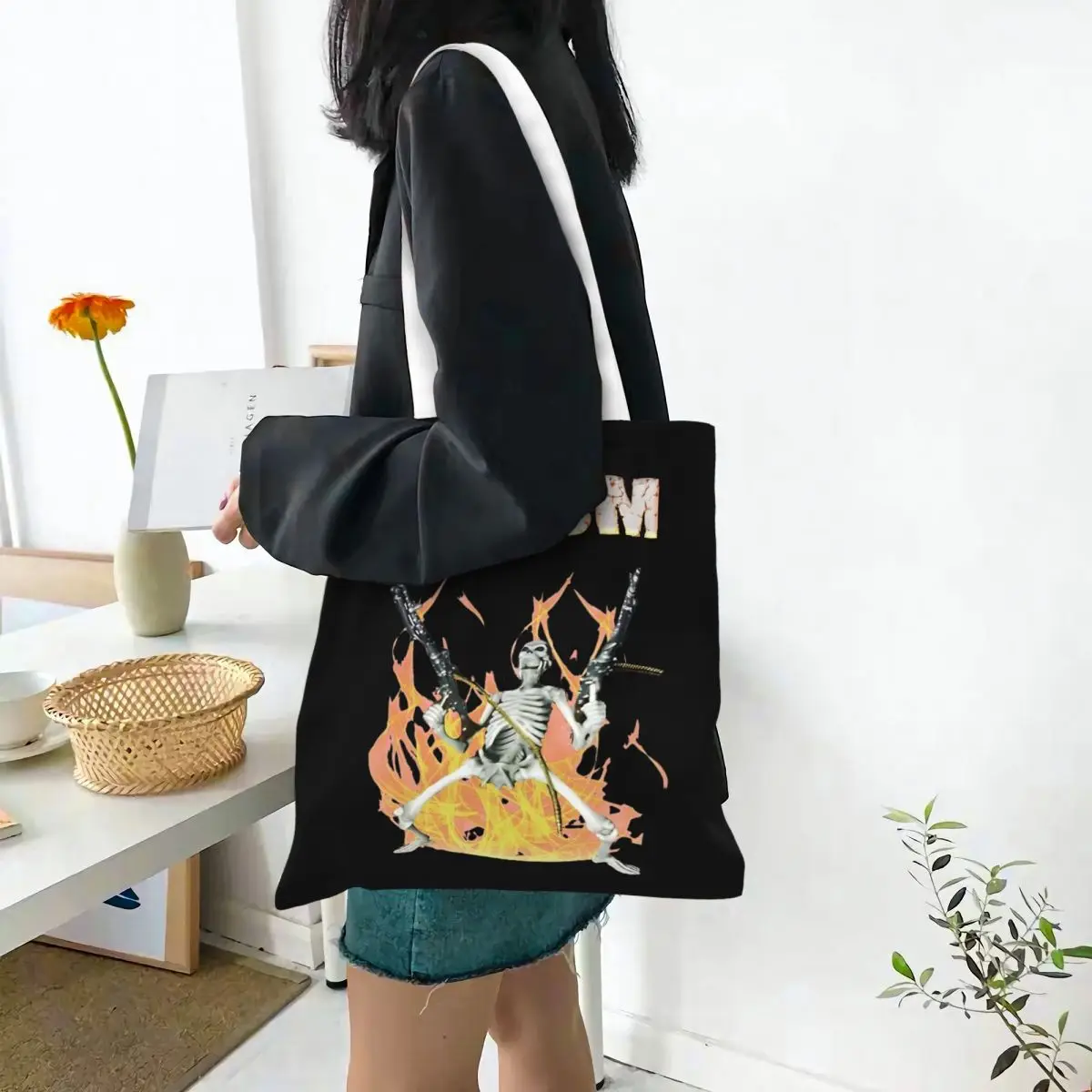 I Have Autism Funny Skull Skeleton Meme Canvas Tote Bag Trendy Large Capacity Shopping Bag for Unisex Adhd Autistic Student Bags