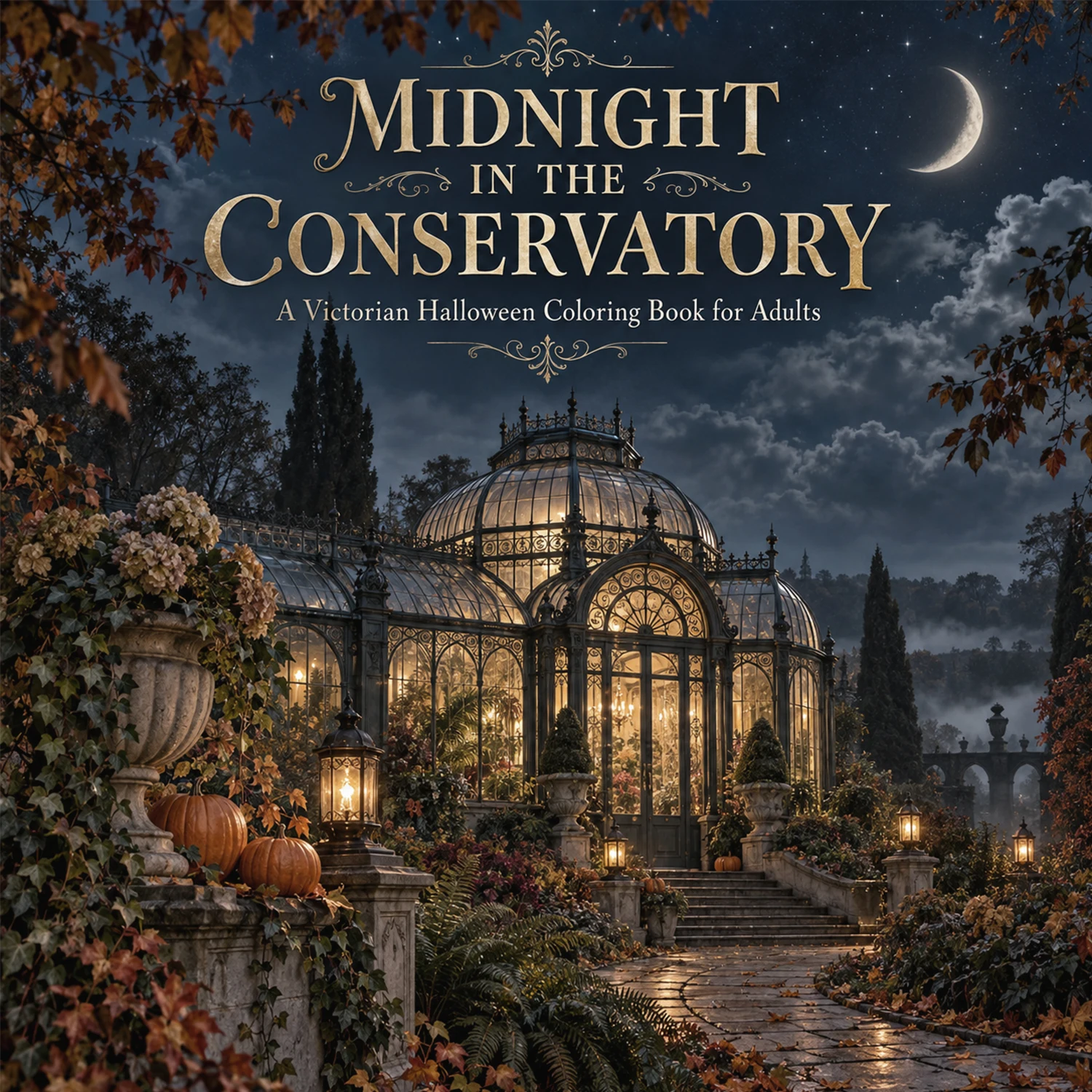Adult Coloring Book Victorian Halloween Conservatory 20 Single-Sided Pages Botanical Line Art Relaxing Coloring Gift for Adults