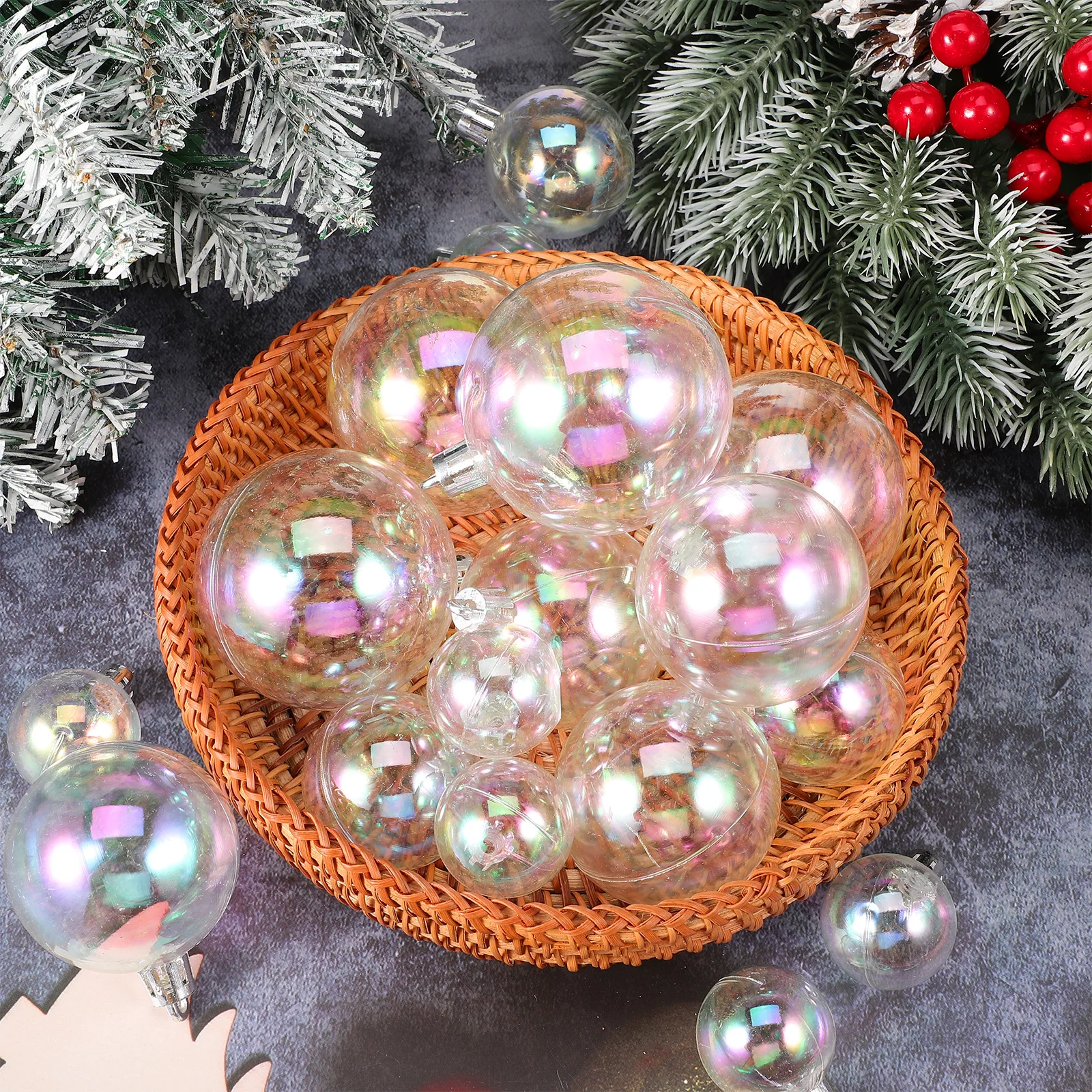 

18Pcs Christmas Baubles Balls Clear Plastic Xmas Tree Ornaments Hanging Decorations Party Favor Sizes 3cm 4cm 5cm 6cm