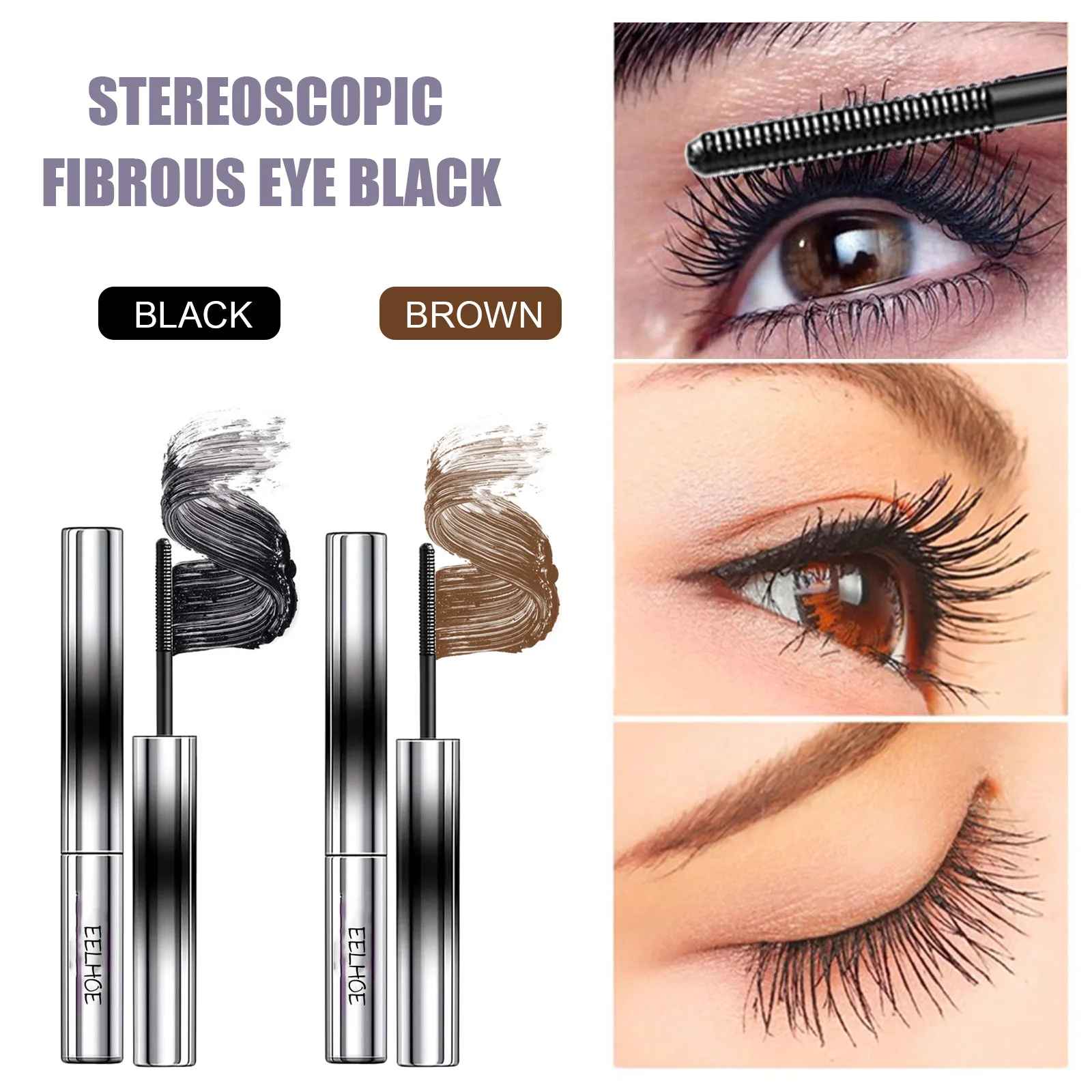 EELHOE Silk Fiber Curling Eyelash Extension Mascara Lengthening Long Lasting Waterproof Eyes Black Lashes Brush Makeup Cosmetics