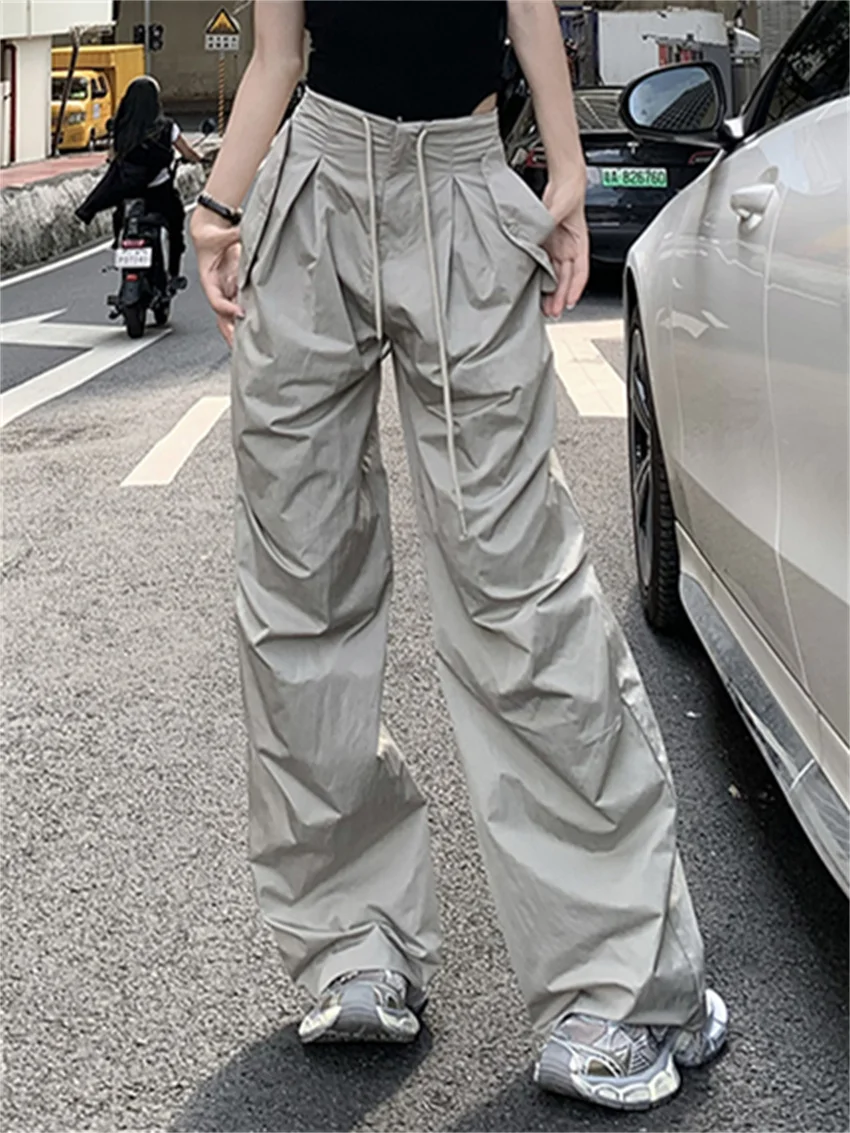 

Alien Kitty Streetwear Pants Women Chic Drawstring Fashion Summer Mujer Casual 2023 OL High Waist Loose Office Lady Wide Leg