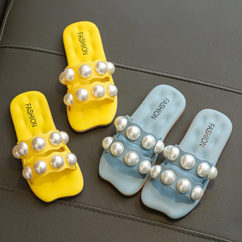 Girls Summer Slippers Family Matching Shoes Beach Shoes 2024 Brand New Children Slides with Pearls Beading Princess Mom-daughter