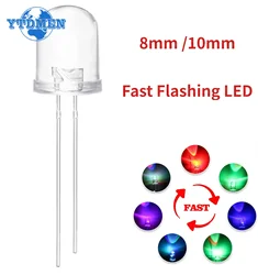 10PCS LED Diode 8mm 10mm Multicolor RGB Fast Flashing LED Light Emitting Diodes Transparent Round Flash Lamps