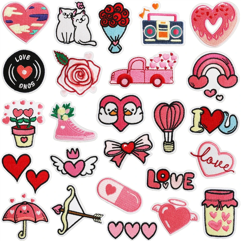 

1Pcs Patch Stickers Iron On Patches for Clothing Sewing Valentine Lovers Embroidery Fusible Applique Badge Bag Decoration Stripe