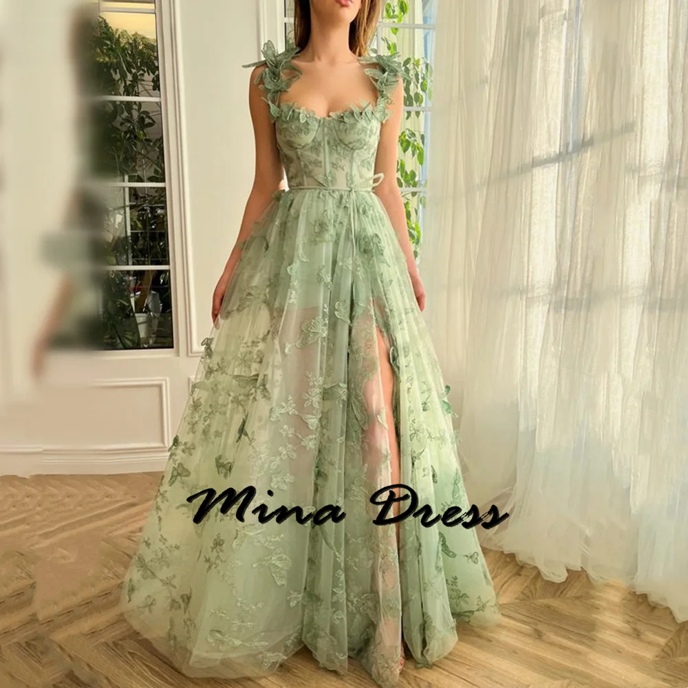 

Mina Customized Backless Women Evening Dress Evening Dress Stylish Wedding Dresses Slit Sleeveless Butterfly Belt Translucent