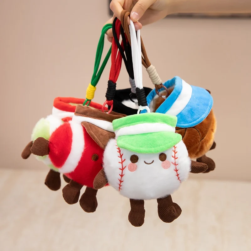 Soft Fluffy Sports Ball Plush Keychain  5 Styles Soccer Basketball Tennis Baseball Rugby Bag Ornament Gifts.