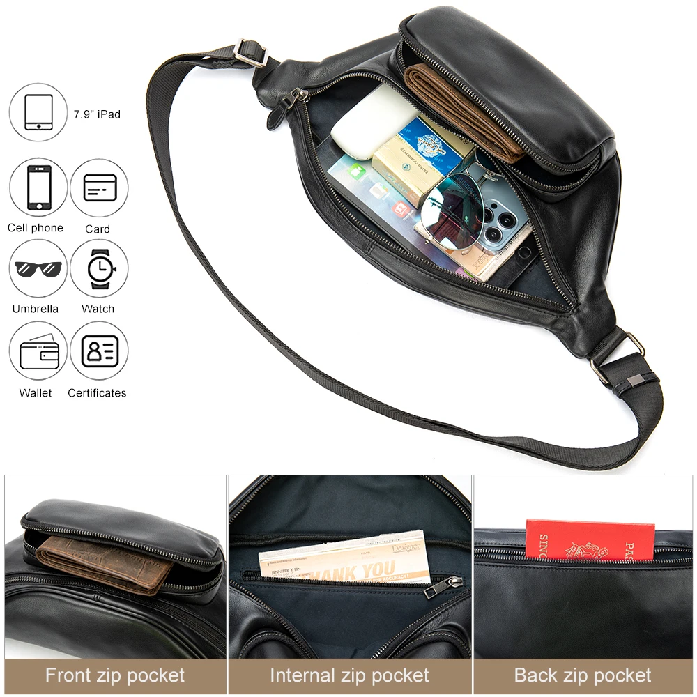 WESTAL-bandolera de cuero para hombre, bolso de pecho de viaje de diseñador, color negro, para deportes al aire libre, Unisex, 923