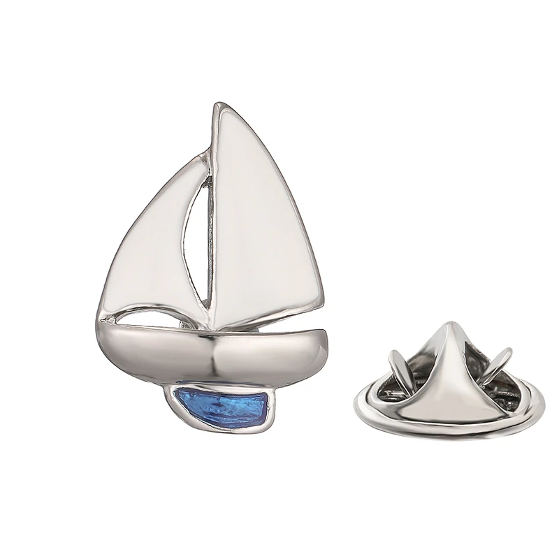 Classic men's and women's brooches metal steel color Blue sailboat lapel pin hat scarf bag coat collar pin accessory jewelryClas