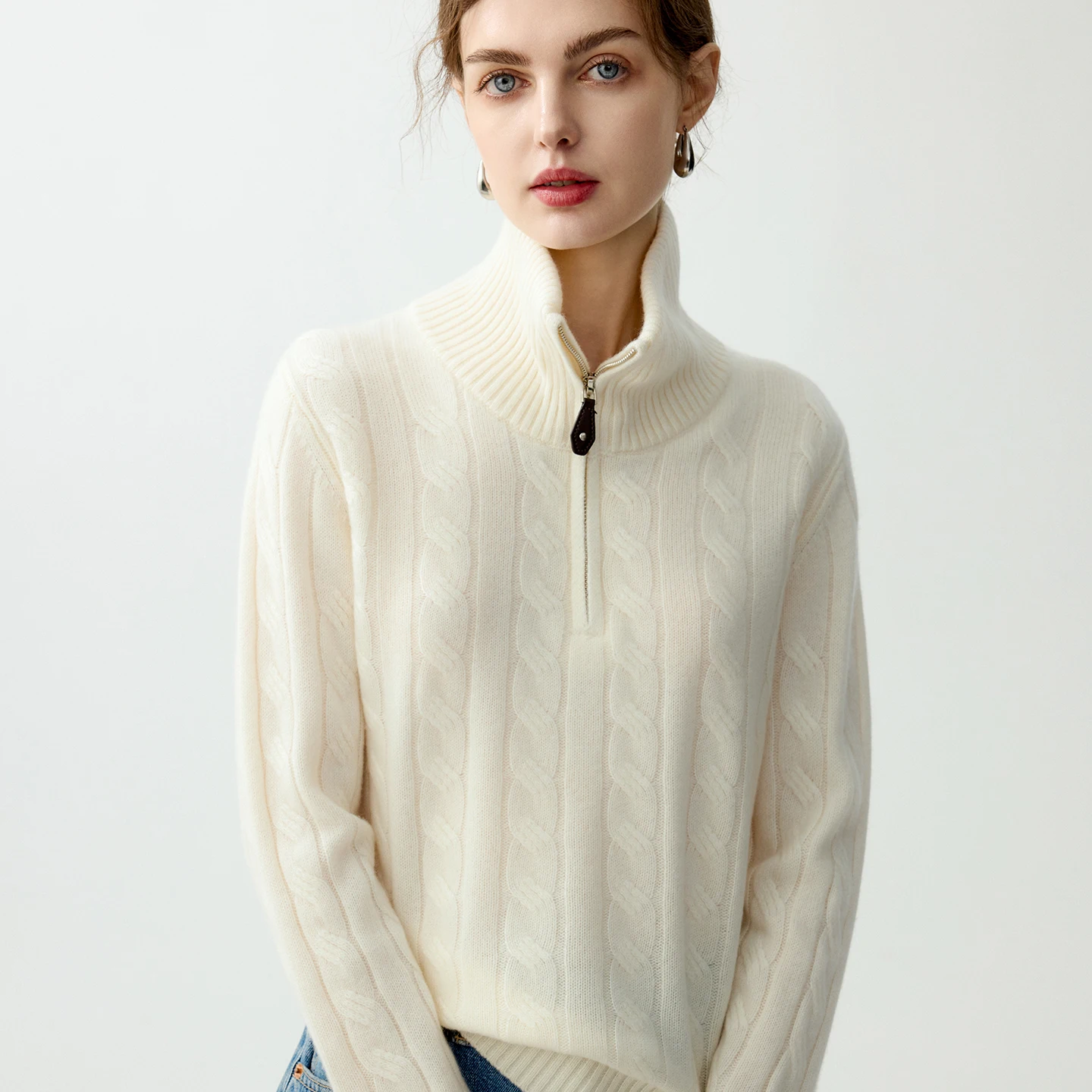 Autumn/Winter New Women's 100% Pure Cashmere Pullover Casual Knitted Sweater Pull Mock neck Tops Thickened Half Zipper Jumper