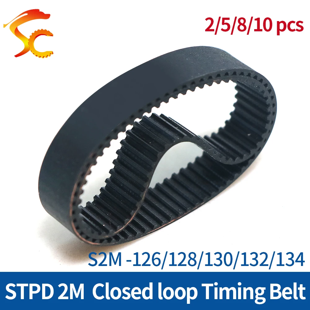 S2M-Closed Loop correia dentada, correia de borracha, S2M-126, 128, 130, 132, 134 dentes, 63, 64, 65, 66, 67, largura 3, 6, 9, 10mm