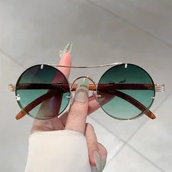 KAMMPT Vintage Round Sunglasses Men New Fashion Retro Double Bridge Casual Shades Women Luxury Gradient Multi-color Sun Glasses